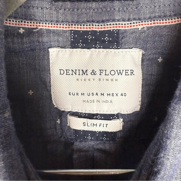 Denim & Flower Slim Fit Chambray Casual Button Down Shirt Size Medium GUC - Picture 4 of 5